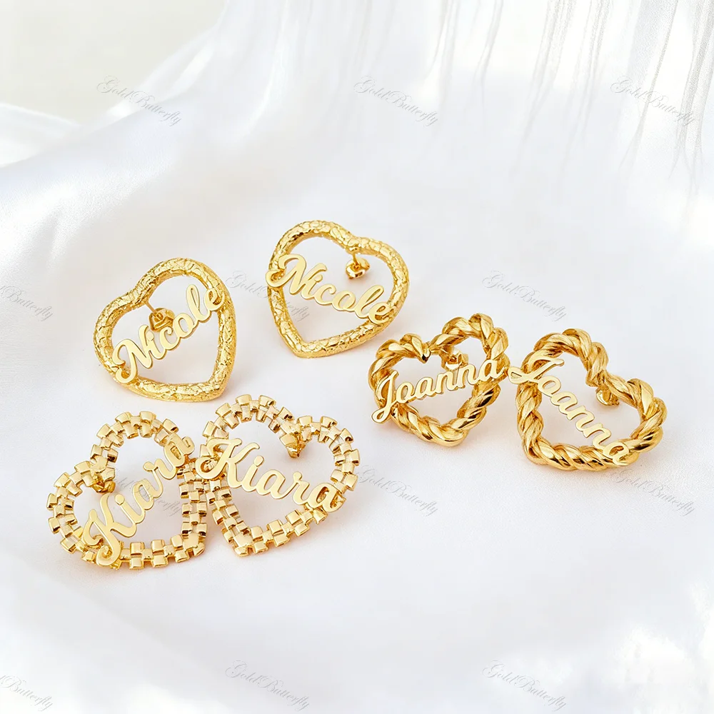 

Personalized Name Heart Hoop Stud Earrings Custom Twisted/Watch Chain/Leopard print Heart Stud Gift for Women Valentines Day