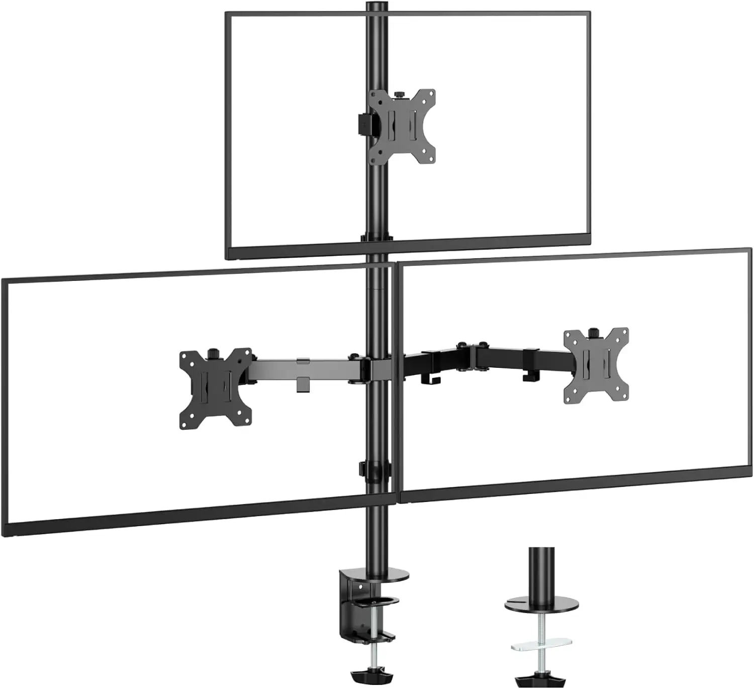 Fully Adjustable Triple Monitor Stand for 17-32 Inch Screens, Tilt Swivel Rotate, Holds 17.6 lbs per Arm, VESA Mount Kit