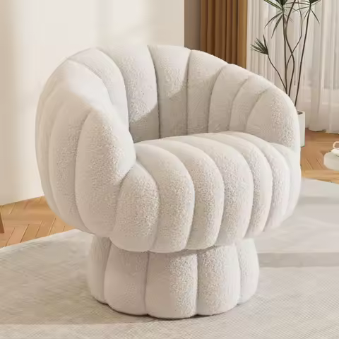 Mid Century Modern 360 Degree Barrel Swivel Accent Sofa Chair,Fluffy Sherpa Fabric Lounge Wide Upholstered Pumpkin Reading Chair