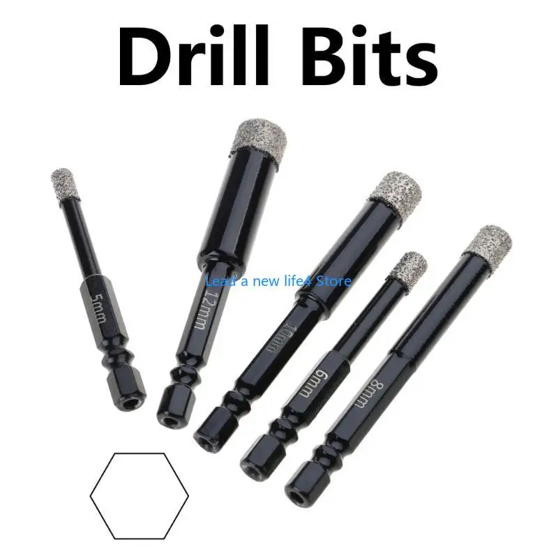 Y55E Heavy Duty Shank Diamond Coated Drill Bits for Hard Materials (Set of 5) for Construction and Renovation