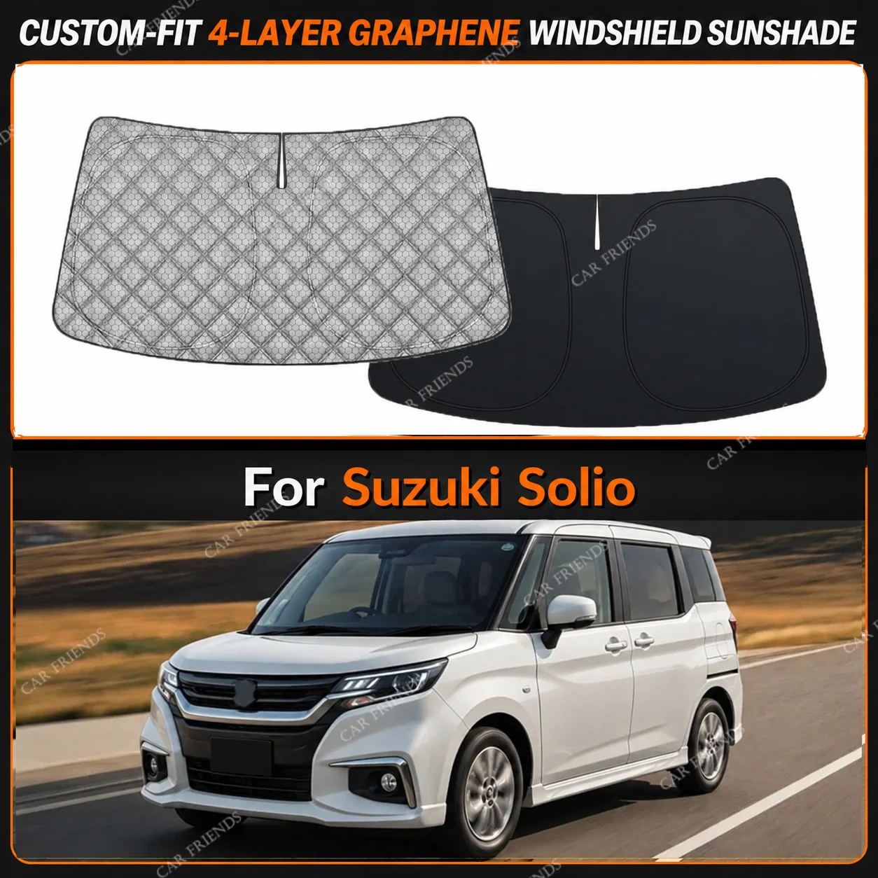 For Suzuki Solio Custom-Fit 4-Layer Graphene Windshield Sunshade Reflective Gray-Silver Surface Helps Reduce Direct Sunlight