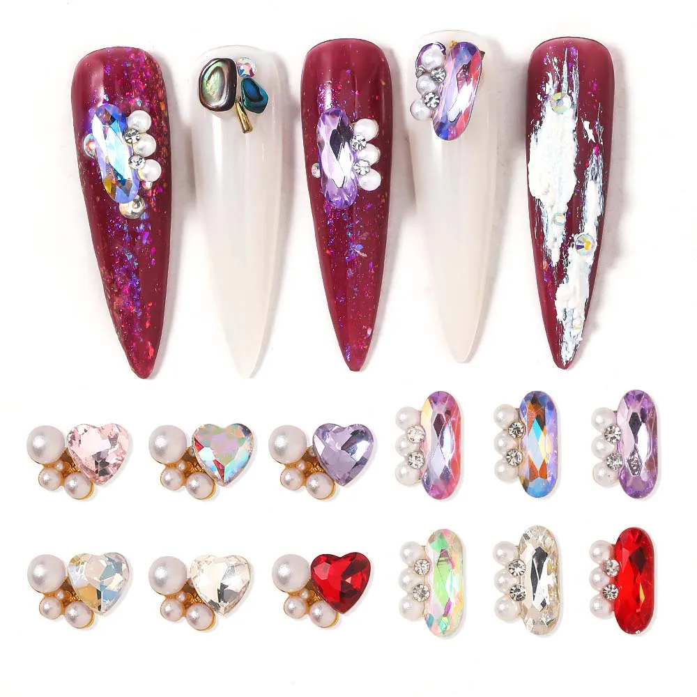 Accessories Love Heart Aurora Pearl Heart Oval 3D Nail Art Drills Heart Nail Decorations Pearl Nail Rhinestones Nail Jewelry