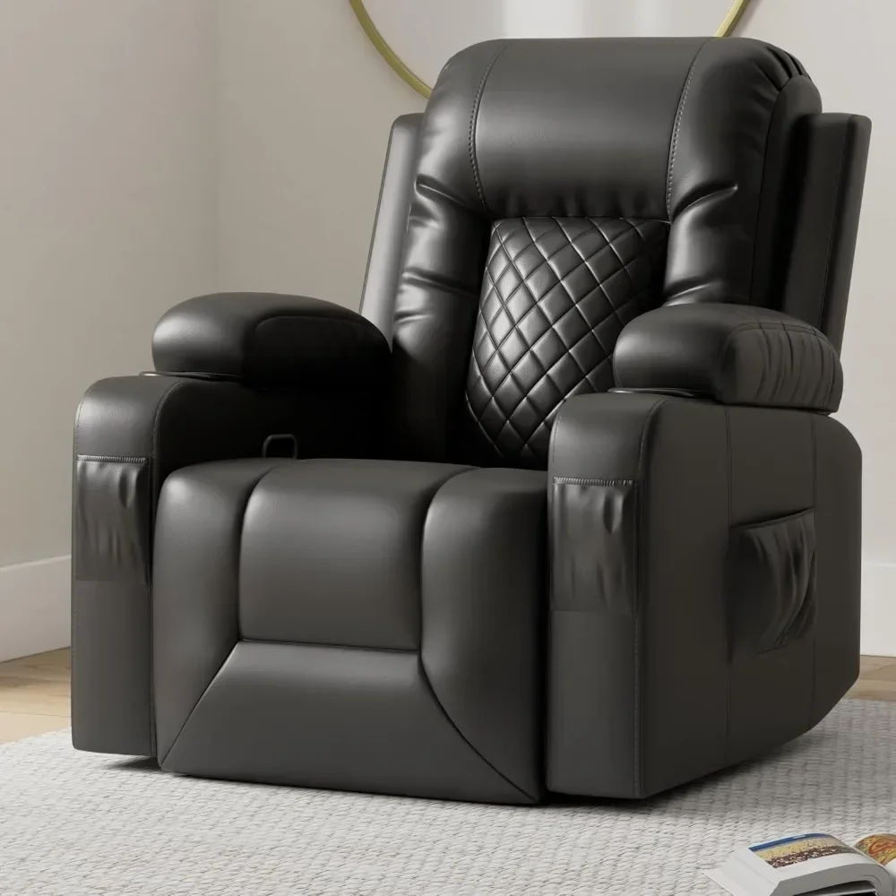 Recliner Chairs for Adults, Massage Rocker with Heated Modern Ergonomic Lounge 360 Degree Swivel Single Sofa