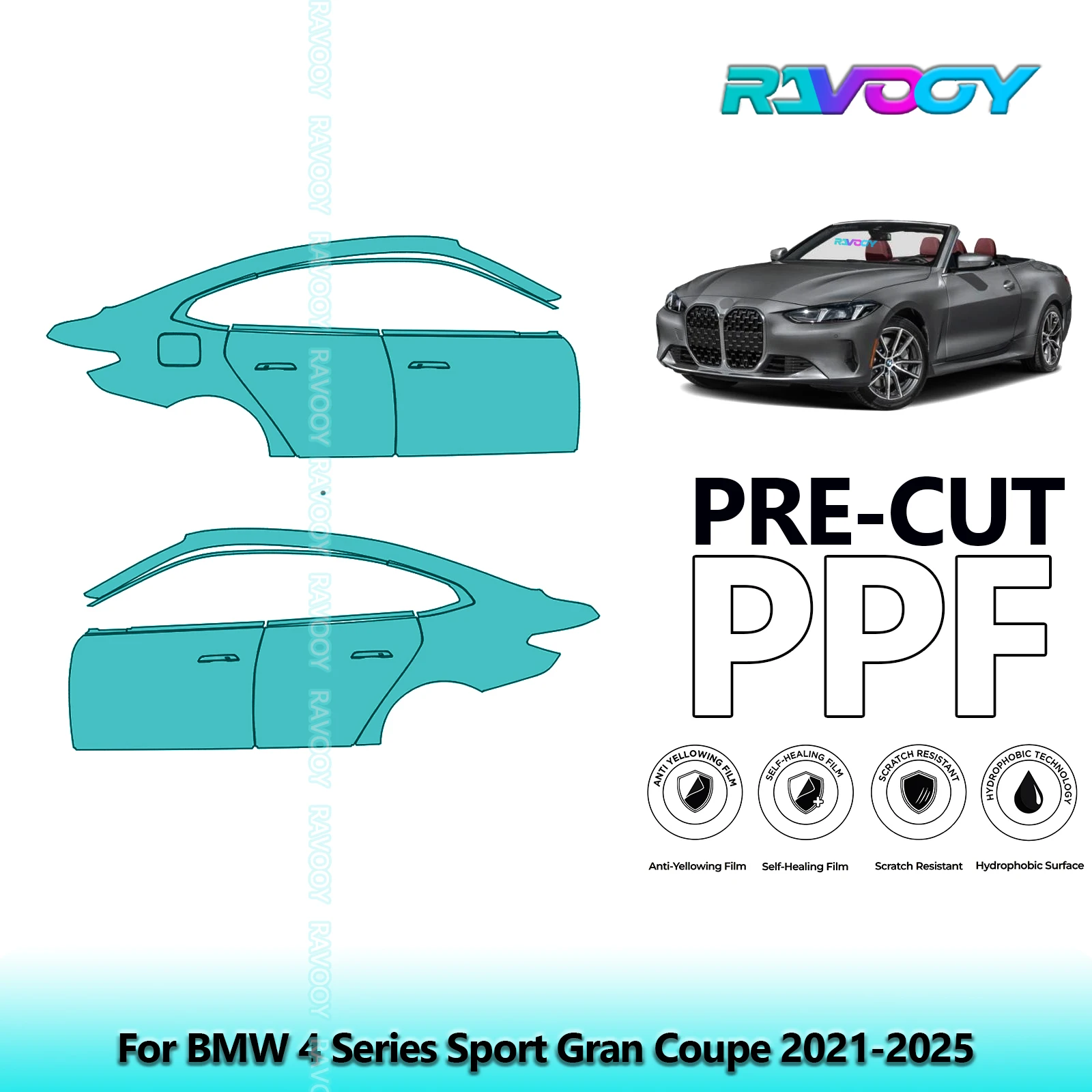 

For BMW 4 Series Sport Gran Coupe 2021-2025 8.5mil Clear Matte Pre-Cut PPF Door & A/B Pillar Kit TPU Paint Protection Film Set