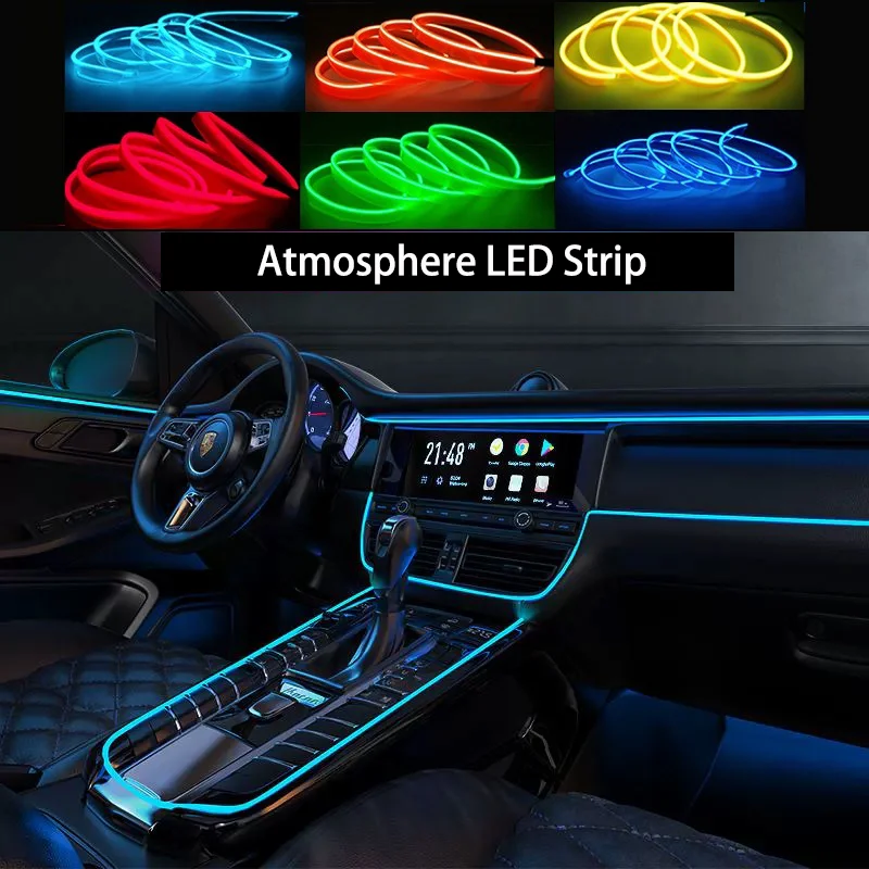 5m Car Interior Atmosphere Lighting LED Strip 5V DIY Flexible EL Cold Light Line Tube With USB Auto Decoration Ambient Lamp Blue