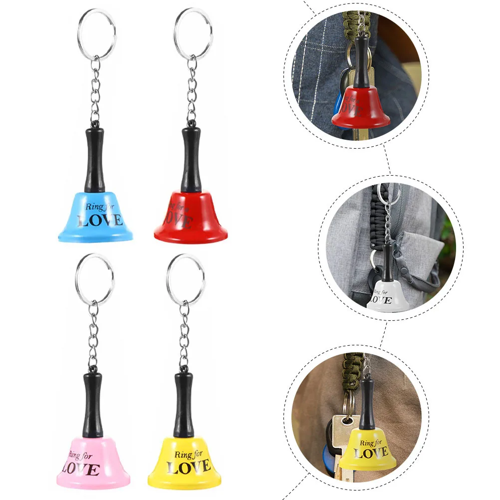 

4Pcs Creative Bell Key Rings Small Size Metal Printed Bell Keychains Fine Workmanship Stylish Key Chain Pendants