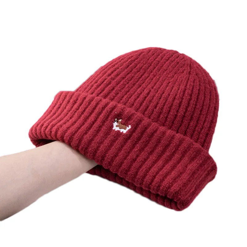 للجنسين الكرتون فصيل كورجي التطريز محبوك قبعة يشعر الدفء تنوعا الكورية نمط سدادات حماية الأذن قبعة باردة دراجة نارية قناع الوجه القبعات