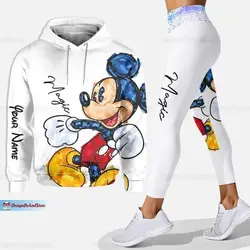 2024 Disney Mickey Mouse 3D Hoodie kadın Hoodie Yoga pantolon seti Disney Mickey Yoga Sweatpants Hoodie moda spor elbise