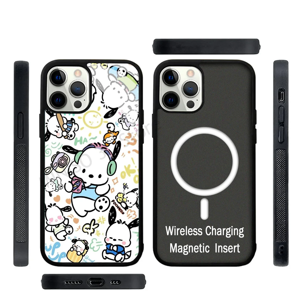 

Kawaii Cartoon Pochacco Phone Case Strong Magnetic For IPhone 15 14 13 Pro Max 11 12 Mini For Magsafe