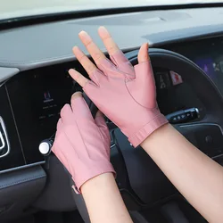 Guantes de cuero sintético para hombre y mujer, Manoplas sin dedos, negro, medio dedo, táctico, para conducir al aire libre