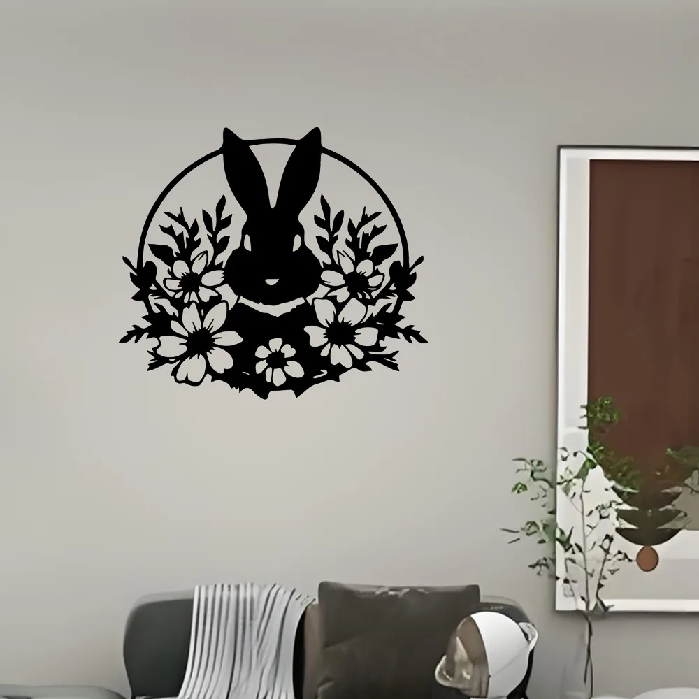 CIFBUY Metal Wall Art Bunny Floral Design Rustproof Iron Mural Decor for Living Room Garden Yard Outdoor Patio