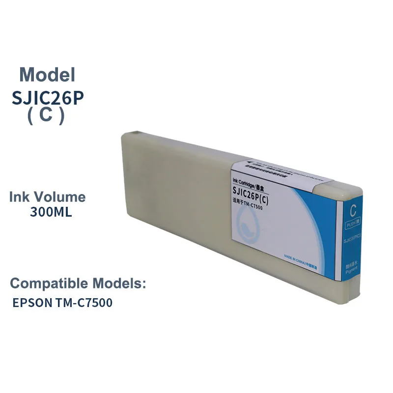 300ml SJIC26P Compatible Ink Cartridge Work with Epson ColorWorks C7500 TM-C7500 Digital Color Label Printer