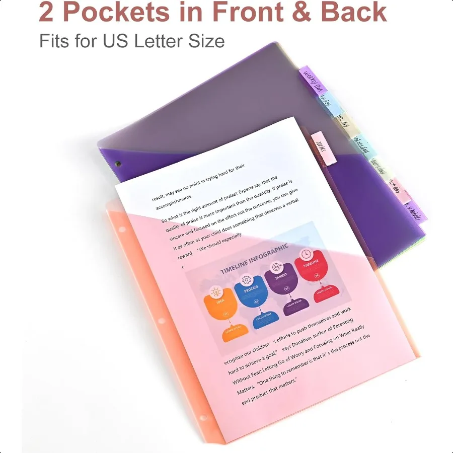 8탭 바인더 디바이더, 2포켓 인덱스 포켓, 3링 바인더용, 8가지 파스텔 색상, US 레터 사이즈, 2팩, 16개입