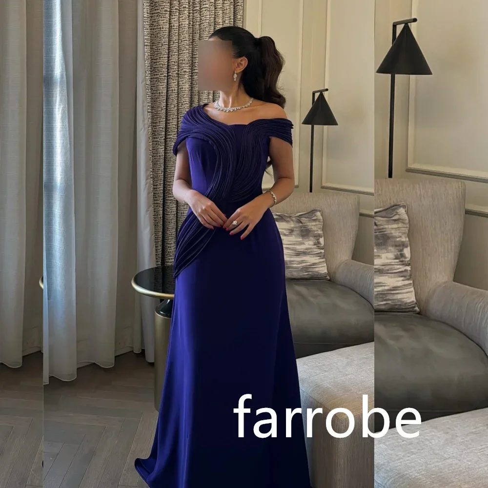 Customized Pastrol Jersey Pleat A-line Off-the-shoulder Long Dresses Prom Dresses Unisex Chinese Style Formal Casual Simple Retr