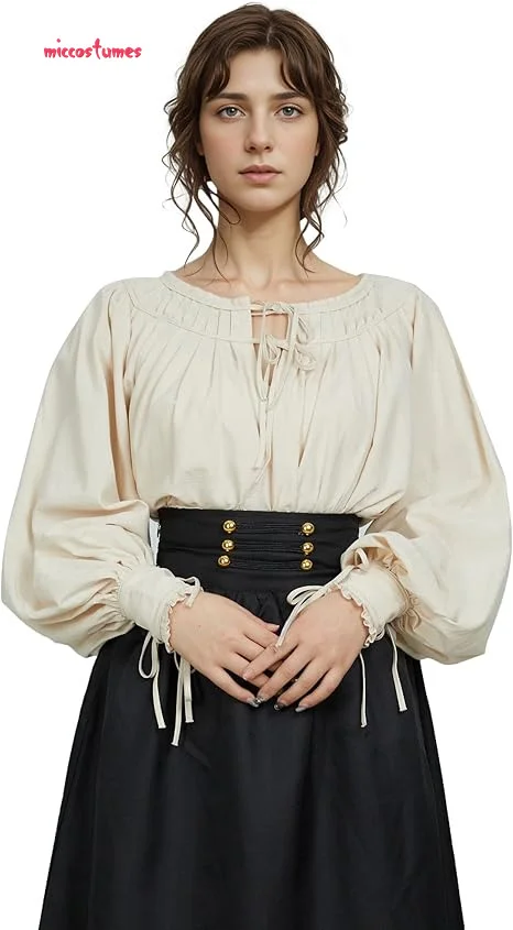 

Miccostumes Women Renaissance Medieval Blouse White Pleated Wide Sleeves Shirt Top Halloween Cosplay Costumes