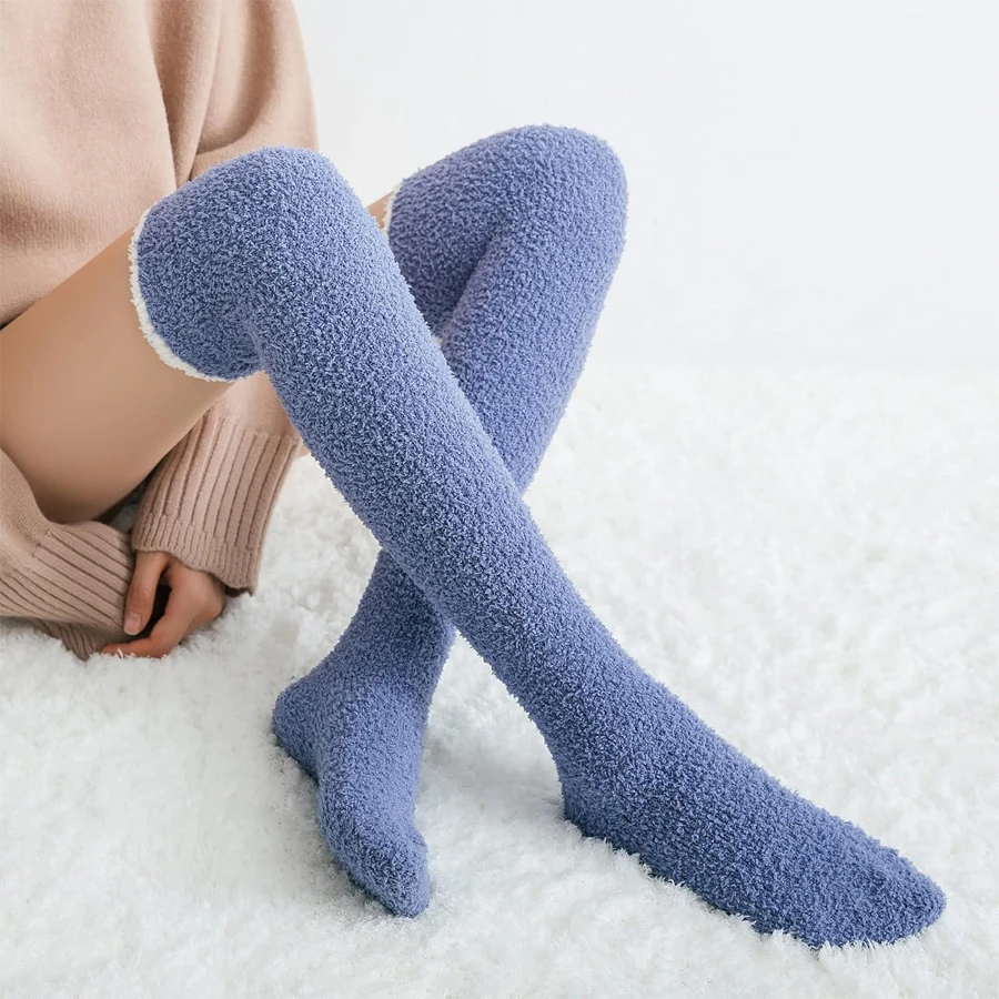 Podkolanówki Fuzzy Socks Miękki koralowy polar Kobiety Zimowe jednokolorowe ciepłe zakolanówki Pończochy Zimowe ciepłe skarpetki do spania