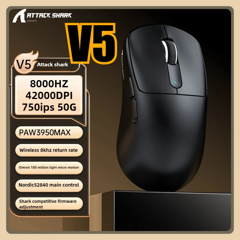 

Attack Shark V5 8000Hz Wireless Three-mode Symmetrical Mouse PAW3950MAX Sensor42K DPI 500mAh Custom 8000Hz Wired Gaming PC Gift