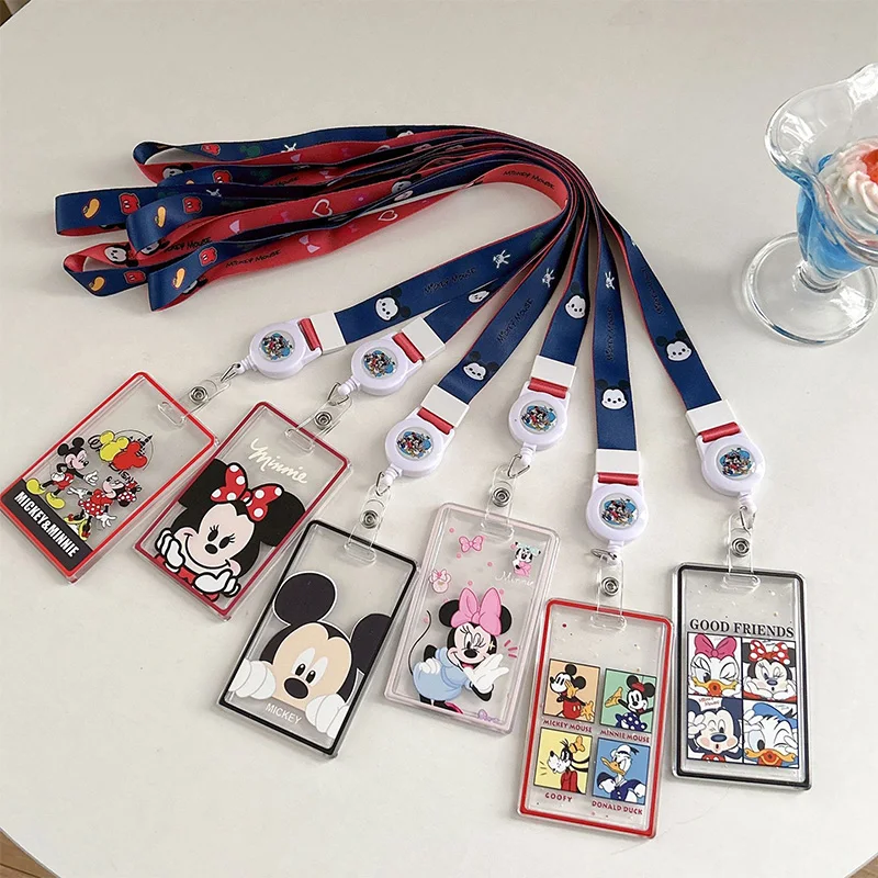 

Disney Mickey Minnie Id Badge Holder Transparent Acrylic with Retractable Card Holder Student Bus Card Protective Case Girl Gift
