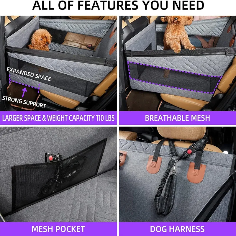 Dog Car Seat for Small To Large Dogs Pet Nest Back Seat Extender for Car Back Seat Waterproof Dog Hammock with Mesh Pocket