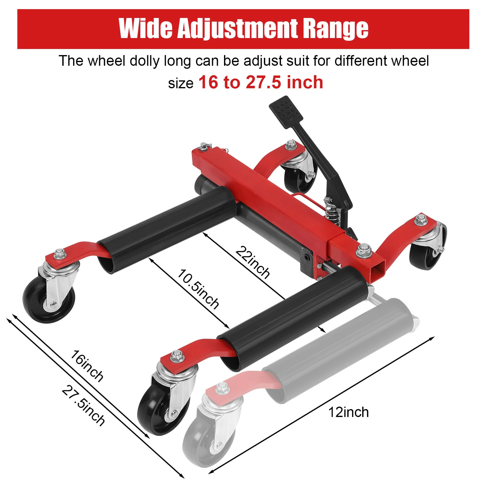 1500lbs Wheel Dolly Car Skates Mechanic Vehicle Positioning Tire Jack Ratcheting Foot Pedal Lift Car Wheel Dolly Heavy Duty