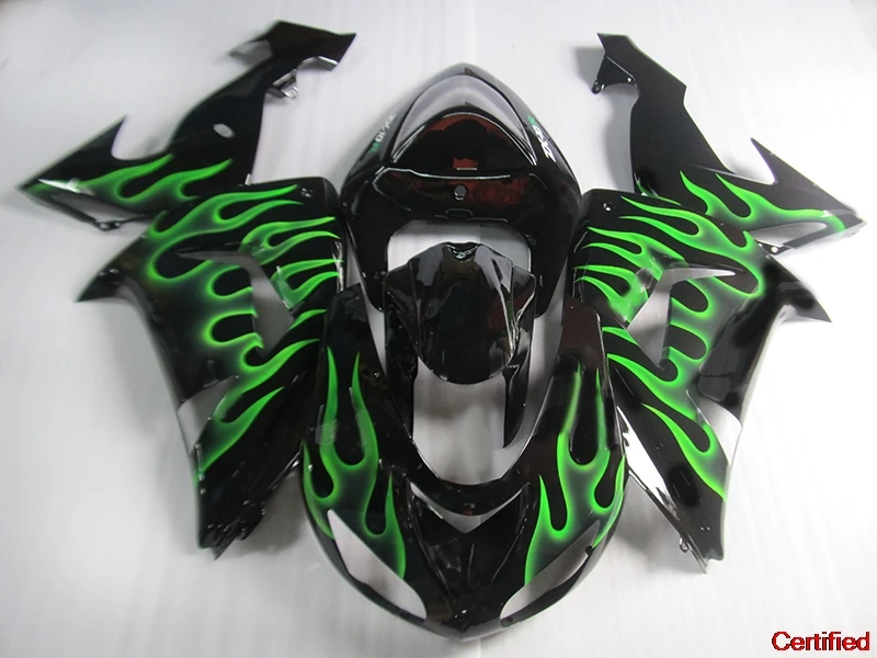 

Бесплатный индивидуальный комплект обтекателей для мотоциклов Kawasaki Ninja 2006 2007 ZX10R, комплект обтекателей из АБС-пластика 06 07 ZX 10R с зеленым пламенем