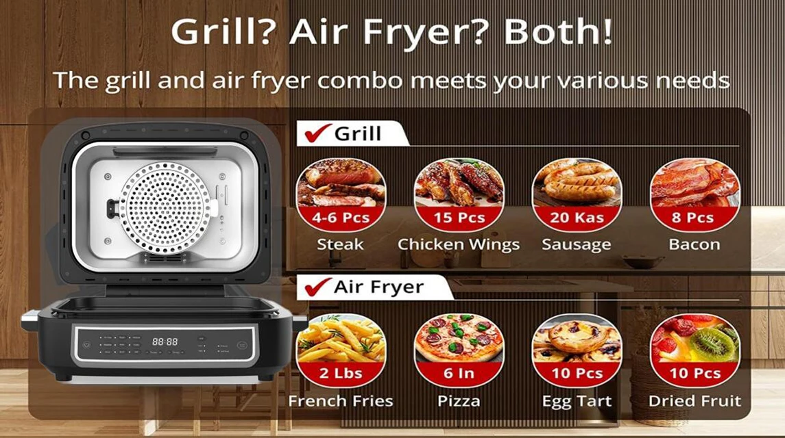 New 1500W Multifunction air grill fryer home electric grill air fryer 2024 8 in 1 indoor air fryer grill