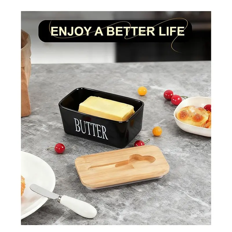 M12K- Airtight For Refrigerator Butter Dish With Lid For Countertop-Butter Holder Cover Container Black