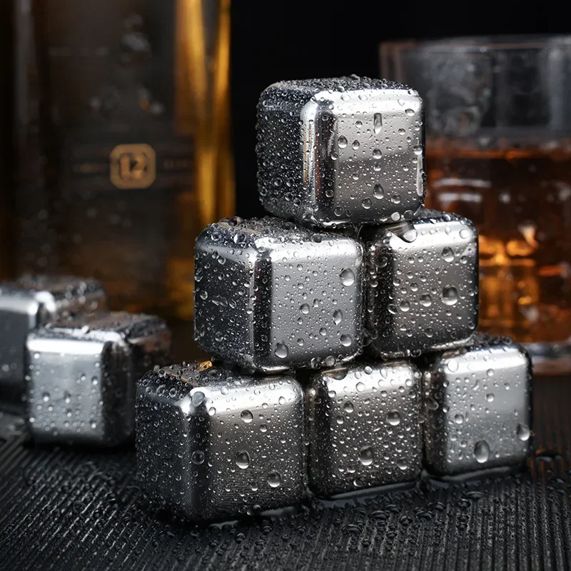 304 Stainless Steel Ice Cubes Set Reusable Chilling Stones for Whiskey Beer Drink Metal Rapid Freezing Ice Cube Party Bar Tool