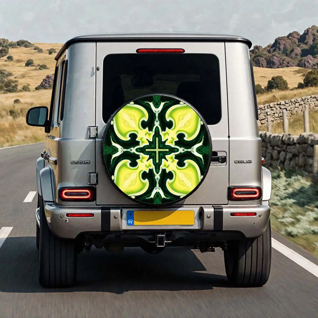 

Green Mandala Crystal Pattern Spare Tire Cover Durable Sun-Resistant Protection for SUV Truck RV Trailer