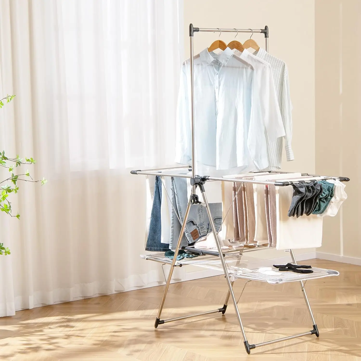 Foldable Clothes Drying Rack with 6-Level Adjustable Height, Customized