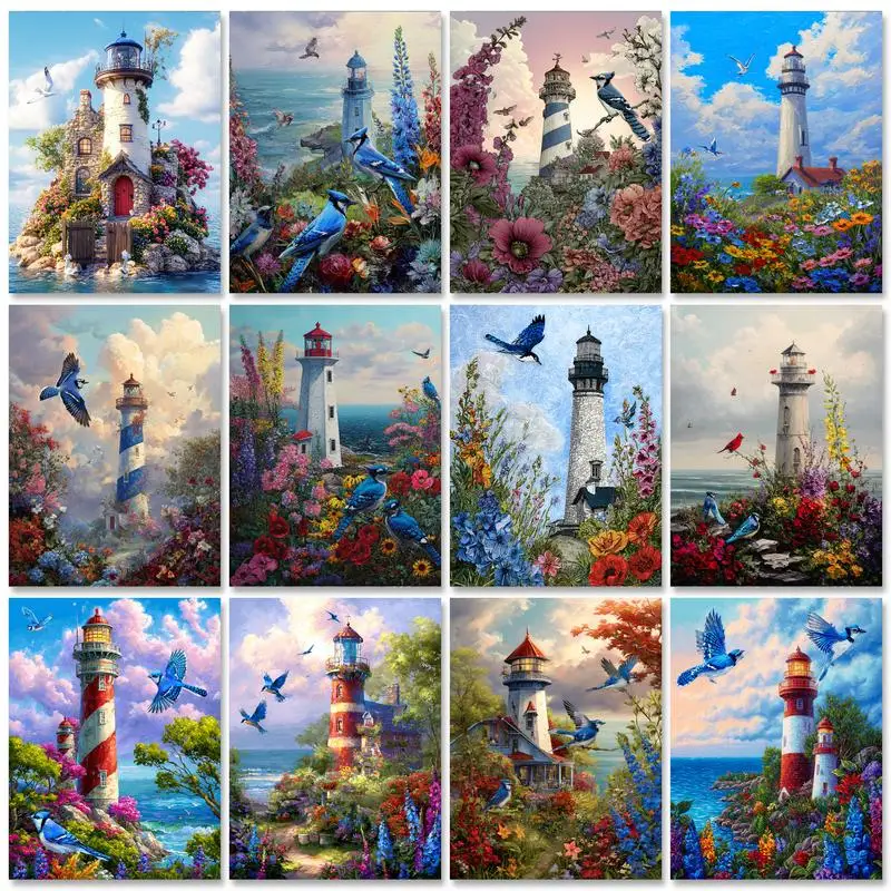

GATYZTORY Painting By Numbers For Adults Lighthouse Landscape With Frame Handpainted Diy Gift Paint With Numbers For Home Decors