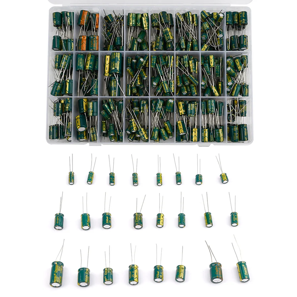 Imagem -06 - Box 225 Pcs Box Capacitor Kit Capacitores Eletrolíticos de Alumínio Conjunto 15 Valores 16v50v 1uf470uf Kit Sortido de Armazenamento Esr Baixo 460 Pcs