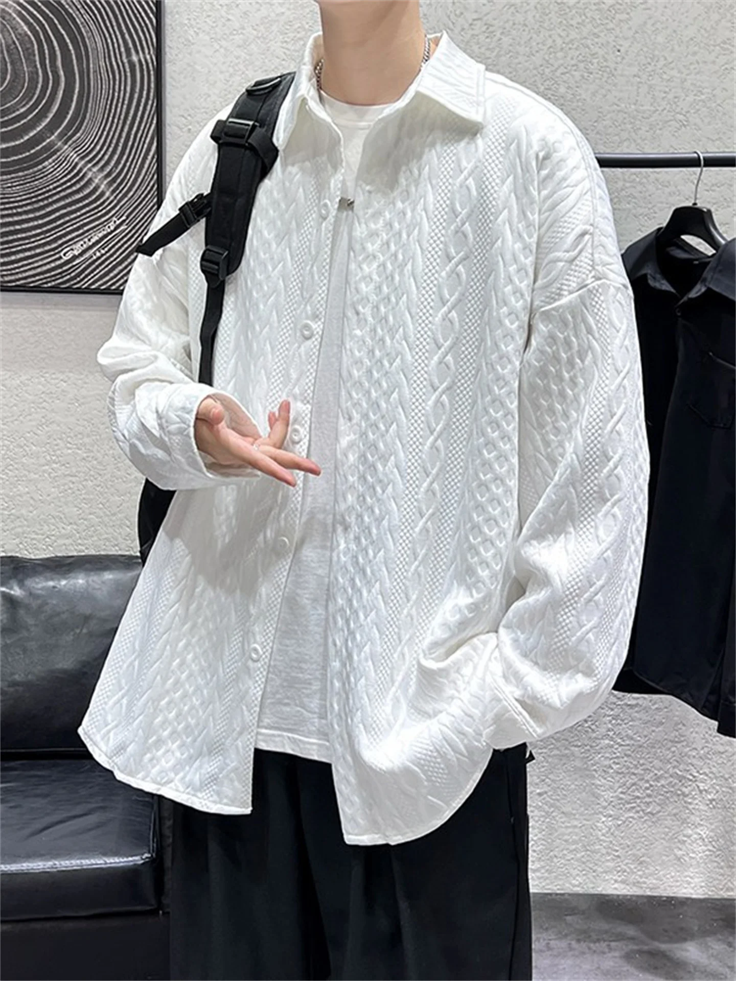 

Casual Long Sleeve Men's Shirt Twist Flower Pattern Loose Fit Versatile Summer Outerwear for Couples Youth Fashion Trend