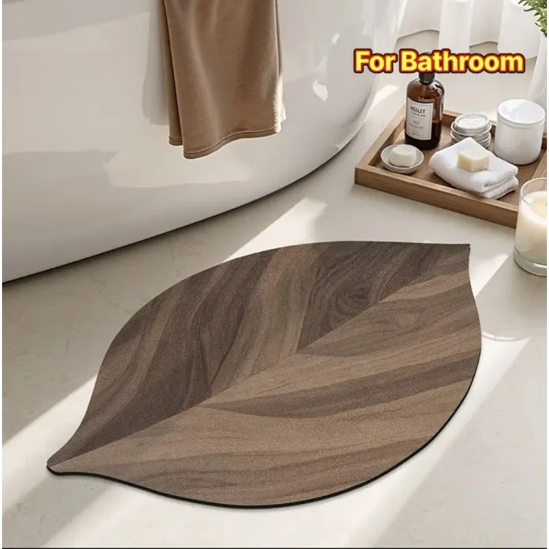 Wood Grain Leaf Diatomite Bath Mat Quick Water Absorb Non Slip Dirt Proof Bathroom Foot Rug Household Shower Floor Mat