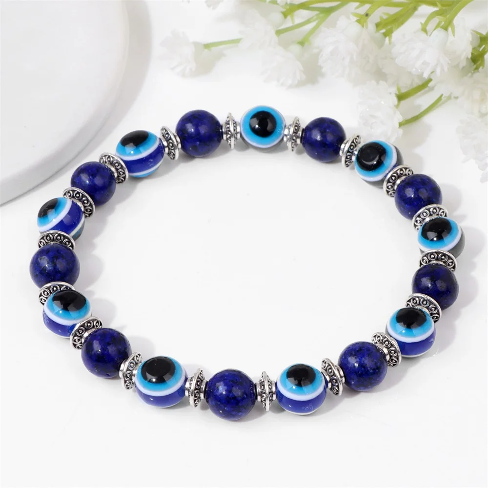Fashion Colorful Evil Eye Bracelets Yellow Pink Black Blue Green Beaded Bracelets Handmade Women Men Elastic Bracelets Jewelry