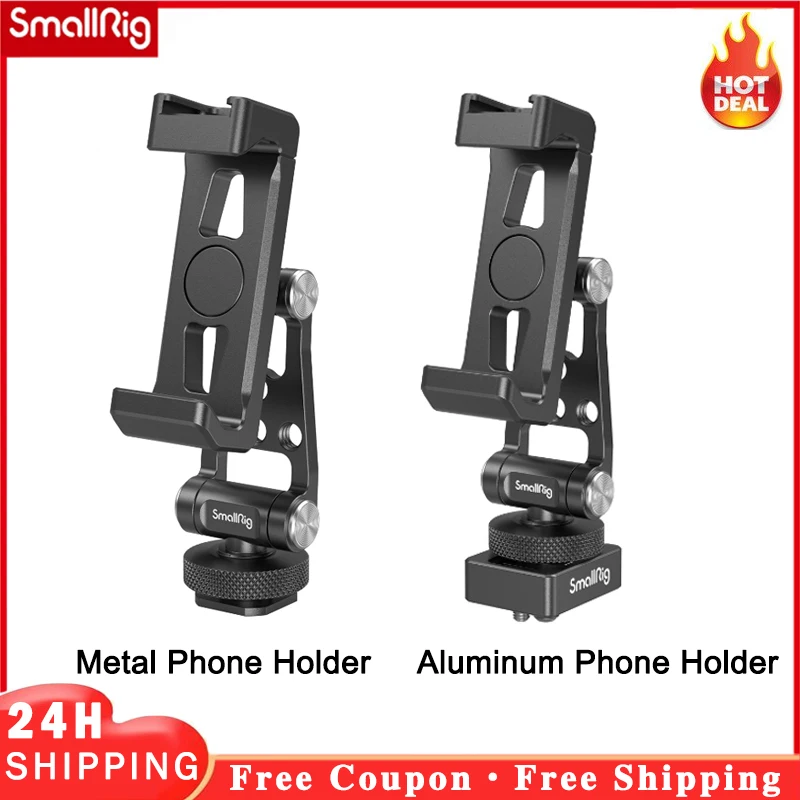 SmallRig Metal Phone Holder w/ Cold Shoe Mount 4382,Phone Holder for DJI RS 3/RS 3 Pro/RS 3 mini/ RS 2/RS C2/R SC Gimbals 4301