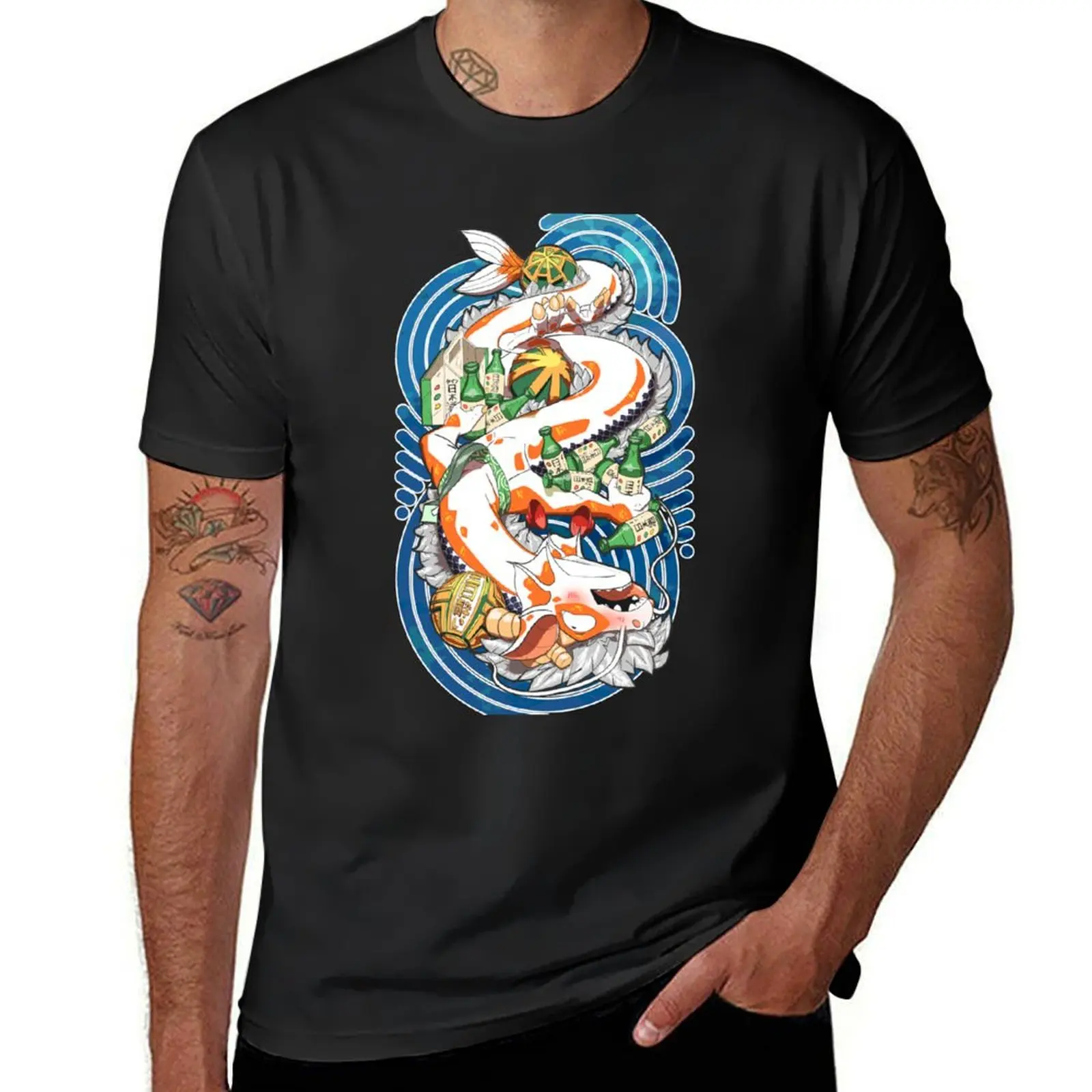 Drunk Hi-Asagi koi dragon [2024 edition] T-Shirt sweat blacks kawaii clothes plain t shirts men