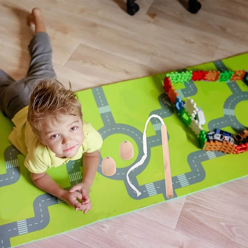 2Sets Holz Gyro Chinesische Traditionelle Rotierende Tops Spaß Outdoor Hand Auge Koordination Kinder Holz Gyro Tragen Beständig