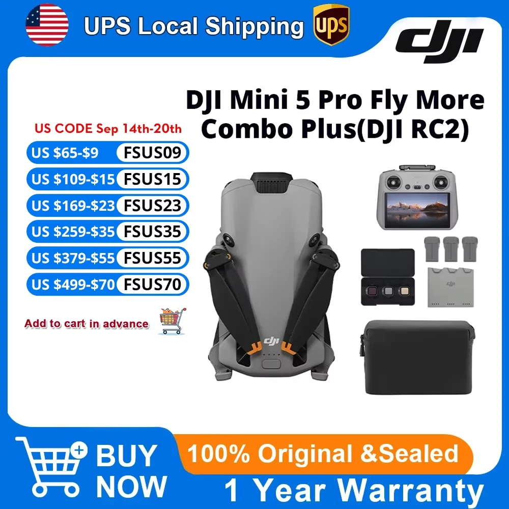 DJI Mini 5 Pro Fly More Combo - Mini Drone 4K Professional HDR Camera, Omnidirectional Obstacle Sensing, 20km FHD Transmission, ActiveTrack 360°, Foldable GPS UAV for Travel Vloggers & Content Creators Fast Shipping