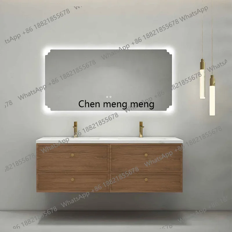 F181 Medieval simple wind bathroom cabinet rock slab countertop washstand log wind solid wood multi-layer storage cabinet