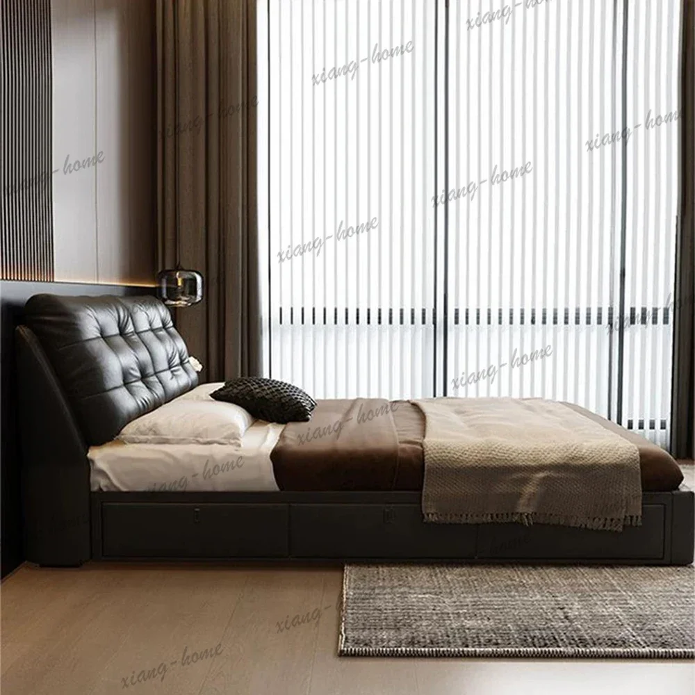 1.8 meters high-end atmospheric master bedroom Queen size bed Genuine Leather bed modern