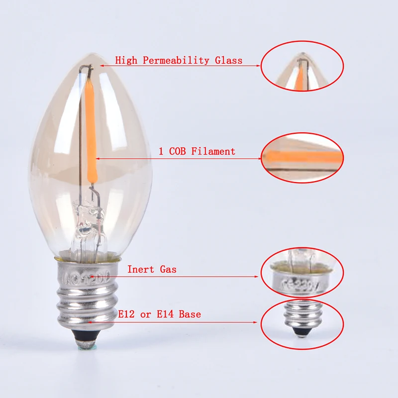 E14/E12 C7หลอดไฟ Led 0.5W LED หลอดไฟ LED Filament Light โคมระย้า LED หลอดเอดิสัน