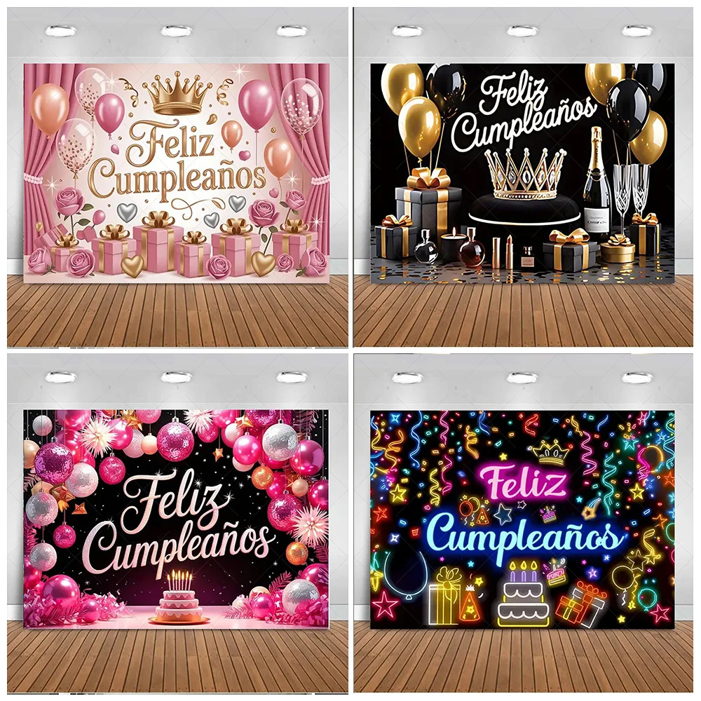 

Spanish Happy Birthday Theme Background Supplies Colorful Balloon Birthday Party Decor Backdrop Banner Kid Gift Photo Shoot Prop