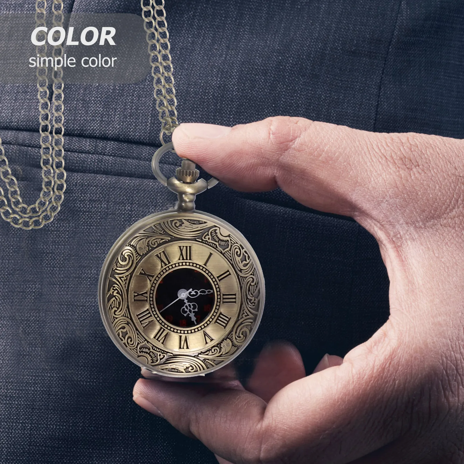 Vintage Pocket Watch Necklace with Chain Large Dial Roman Numerals Alloy Men's Classic Timepiece Dual Display Sturdy Costume