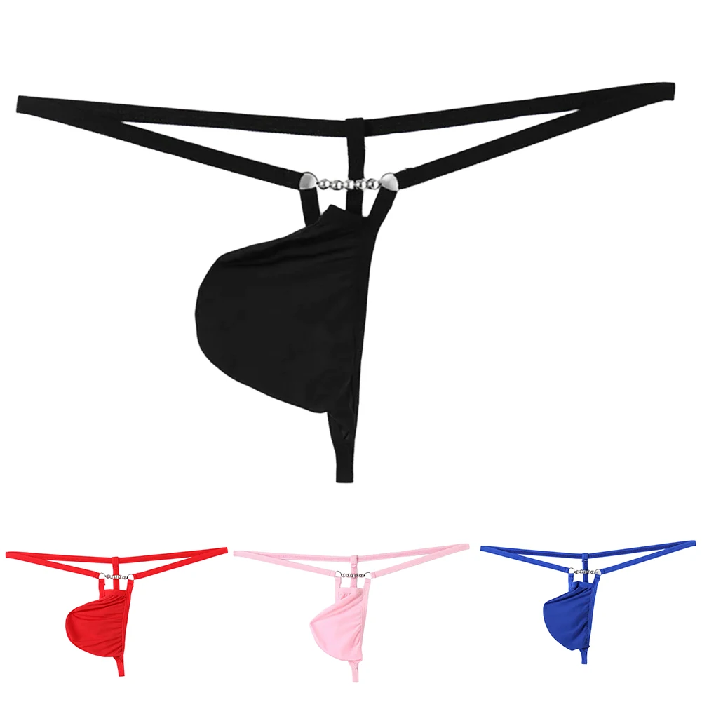 

Men Sexy Thong Low Waist Underwear Bulge Pouch Panties G-string Male Erotic T-back Underpants Solid Color