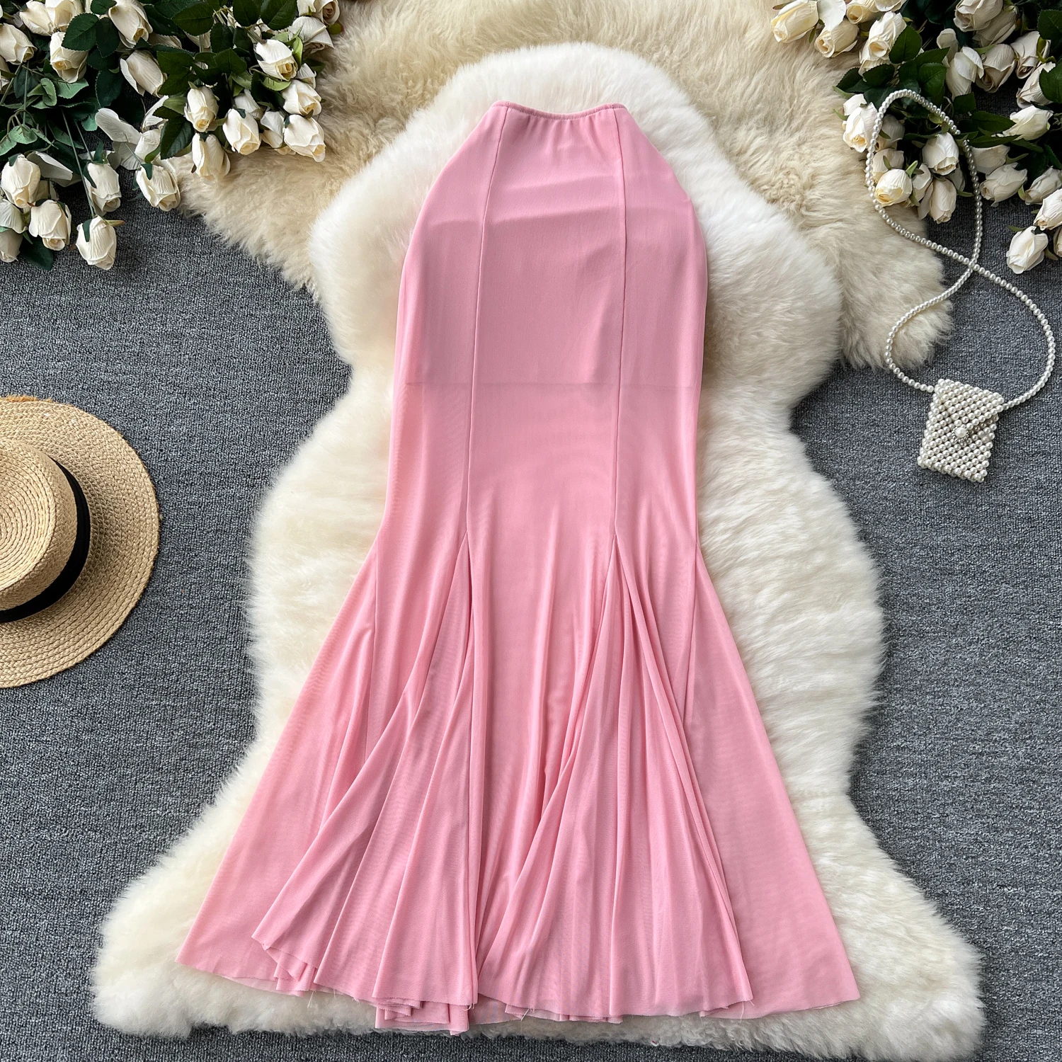 Women Chic mesh Patchwork mermaid Elegant Elastic Sexy Skirt High Waist Fashion Vintage summer basics A-line Skirt