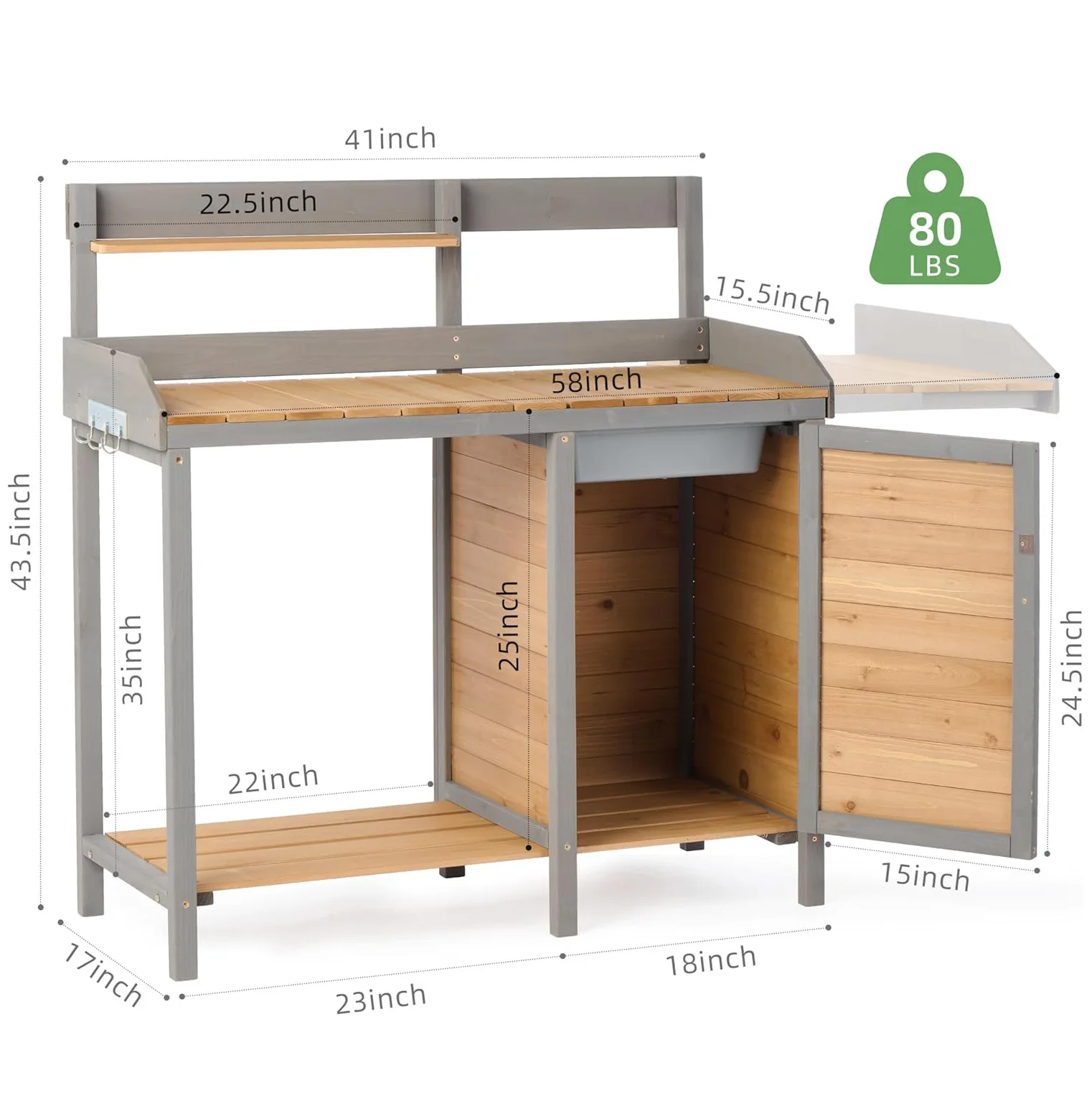 Outdoor Garden Workbench with Sink Square Wood Potting Table Workstation with Shelf for Patio Lawn Outdoor Wood Potting Bench