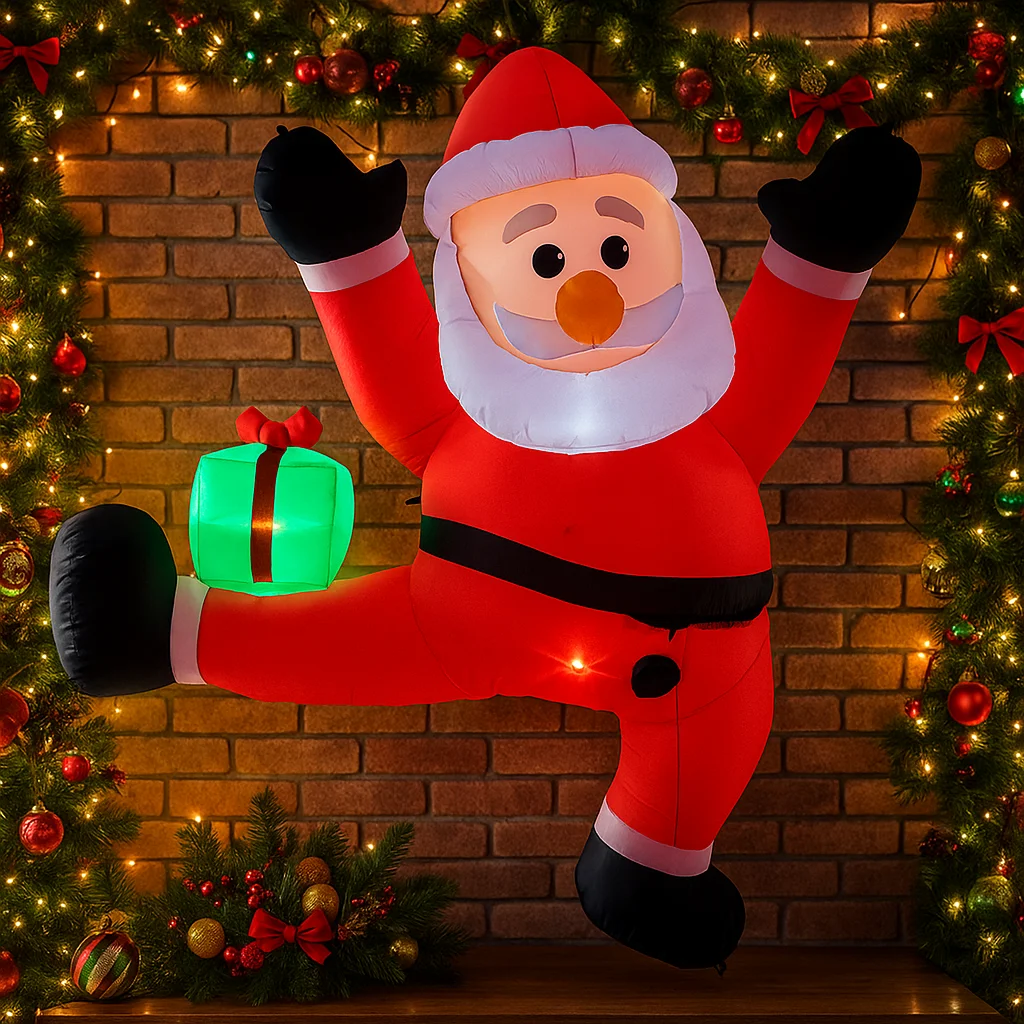 1.6M/5.2FT 크리스마스 장식품 풍선 장난감 산타클로스 벽타기 집 마당 장식 LED 장식 크리스마스 파티 장난감