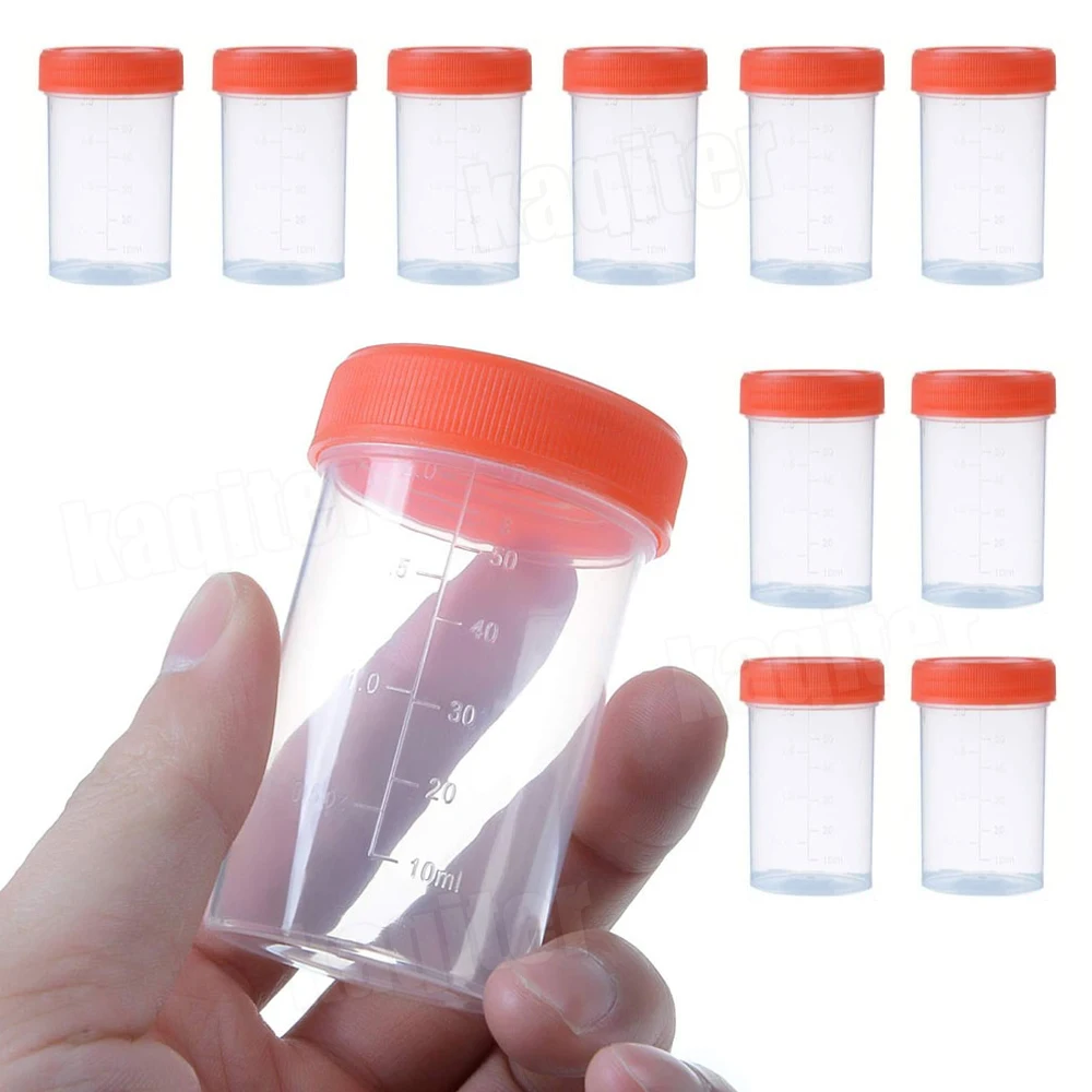 

10 шт., больничная чашка для сбора мочи, 60 мл, бутылка для образцов, пластиковый контейнер для физических испытаний с крышкой для медицинского использования