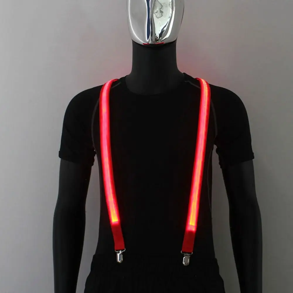 Light Up Men's LED Suspenders Elastic Y-shape Luminous Trousers Suspender 3 Clips Adjustable Pants Strap Clip Music